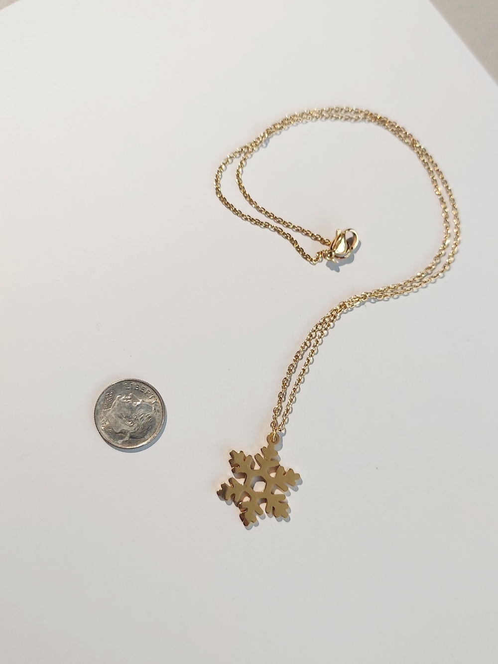 Stainless Steel Gold Snowflake Pendant Necklace - Women Jewelry